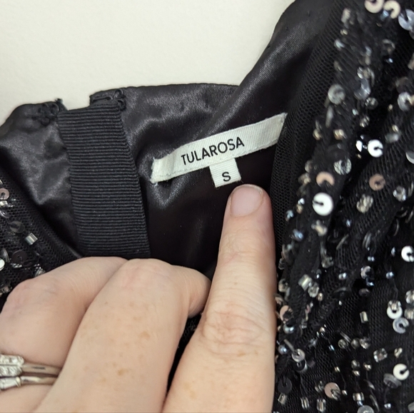 Revolve Tularosa Allison Silver Beaded Sequin Dress with Puff Sleeves Party - Picture 11 of 14